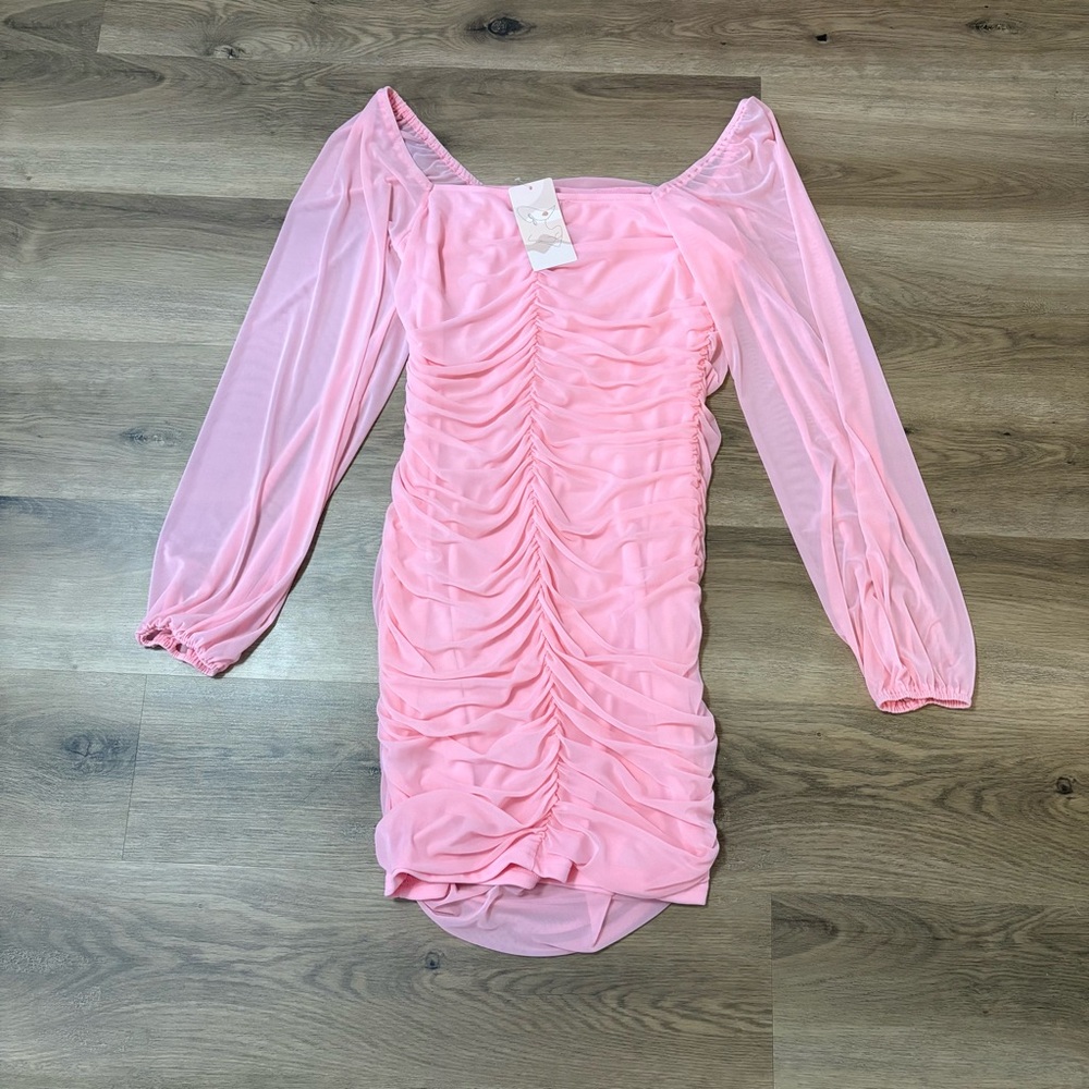 Pink Off-Shoulder Ruched Dress - Picture 2 of 3